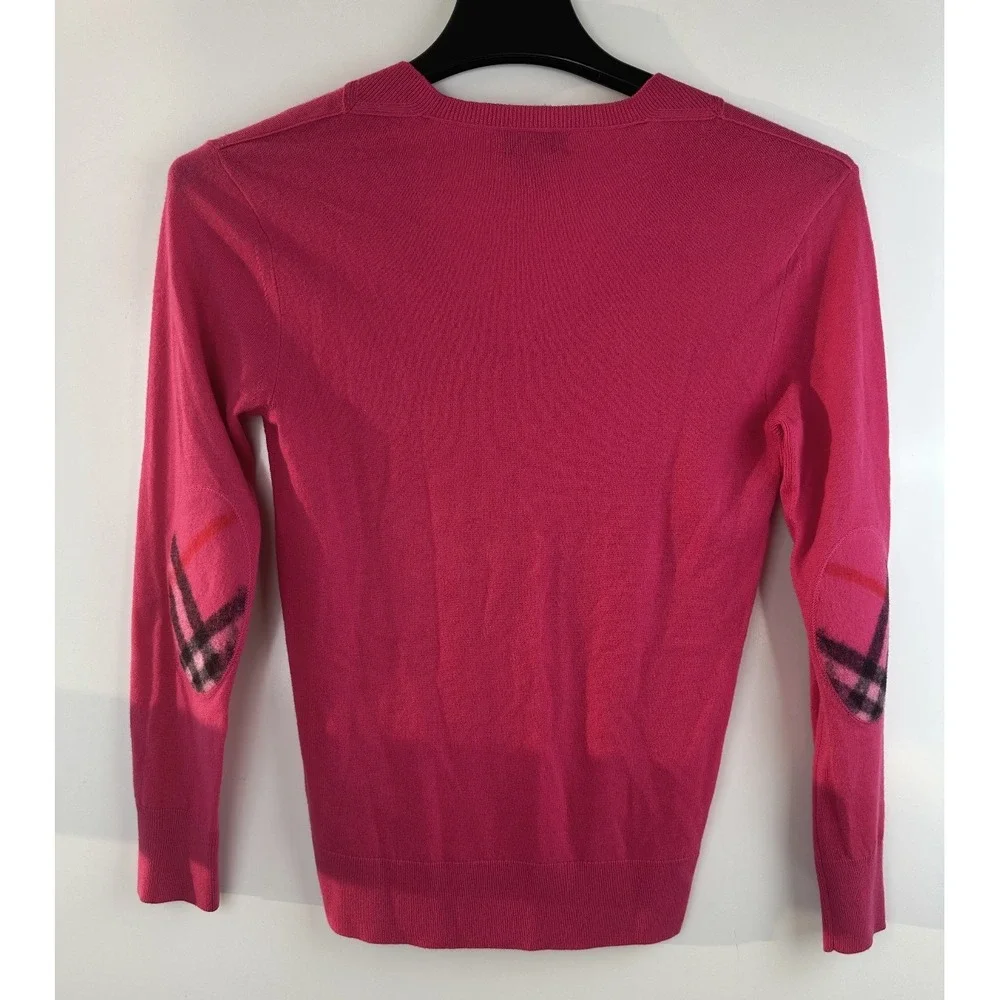 Burberry London Cashmere Sweater Pink Nova Check Elbow Patch XS Luxury Designer - Picture 13 of 16